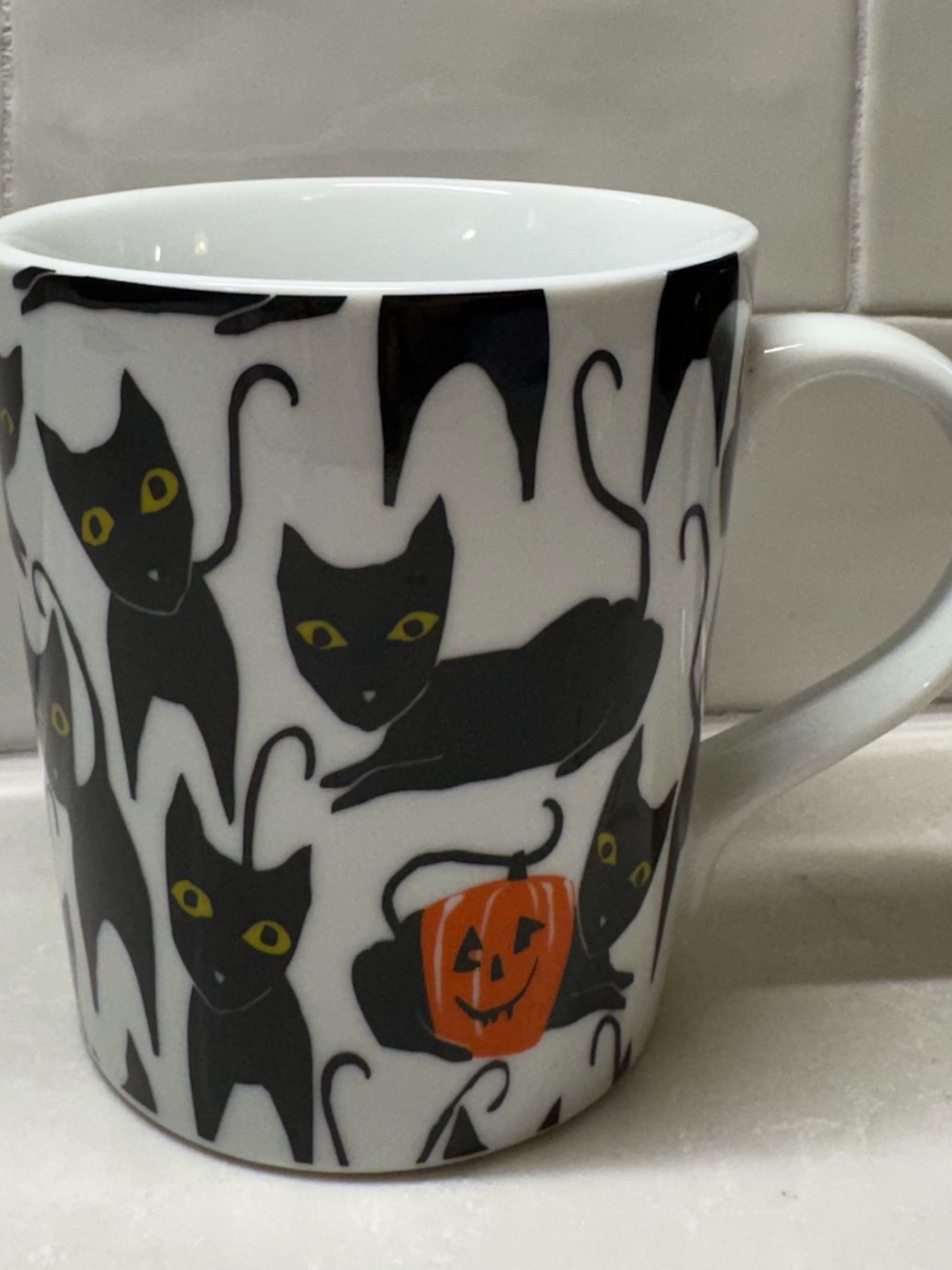 Crate & Barrel Halloween Black Cat and Jack-O'-Lantern Mug